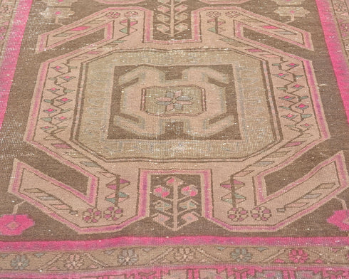 10 Ft Vintage Brown Persian Style Hand Knotted Low Pile Wool Runner Rug